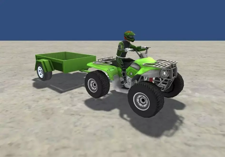 LowPolyQuadBikeWithTrailerandRider-6 atv with trailer Low-poly 3D model