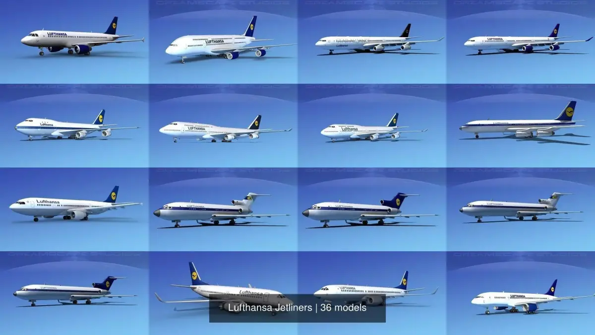 36 Lufthansa Jetliners 3D Model Collection