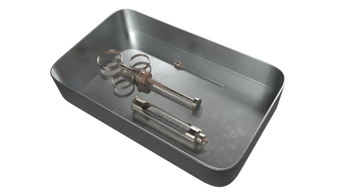 Medical Tool Tray with Syringe Vintage 3D model