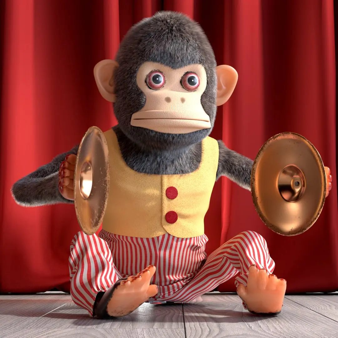Windup Monkey Toy with Cymbals Striped Red Fur for Maya 3D model