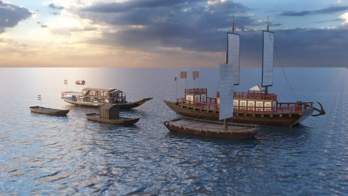 Korean Japanese Medieval Ship Set 3D model