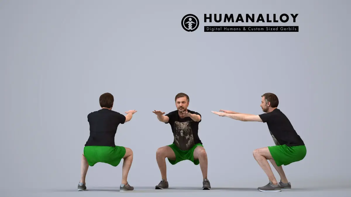 00107Floris008 - Adult Caucasian male crouching during exercise 3D model