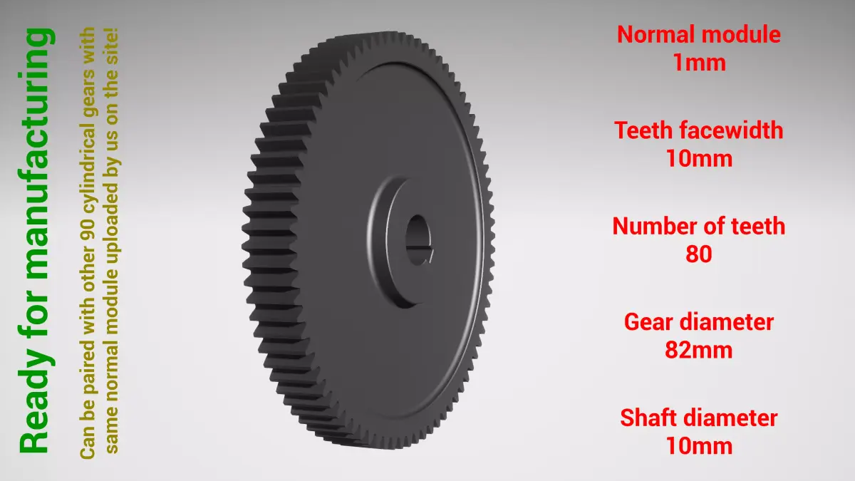 Cylindrical gear - paired - z80 m1 D82 d10 3D print model