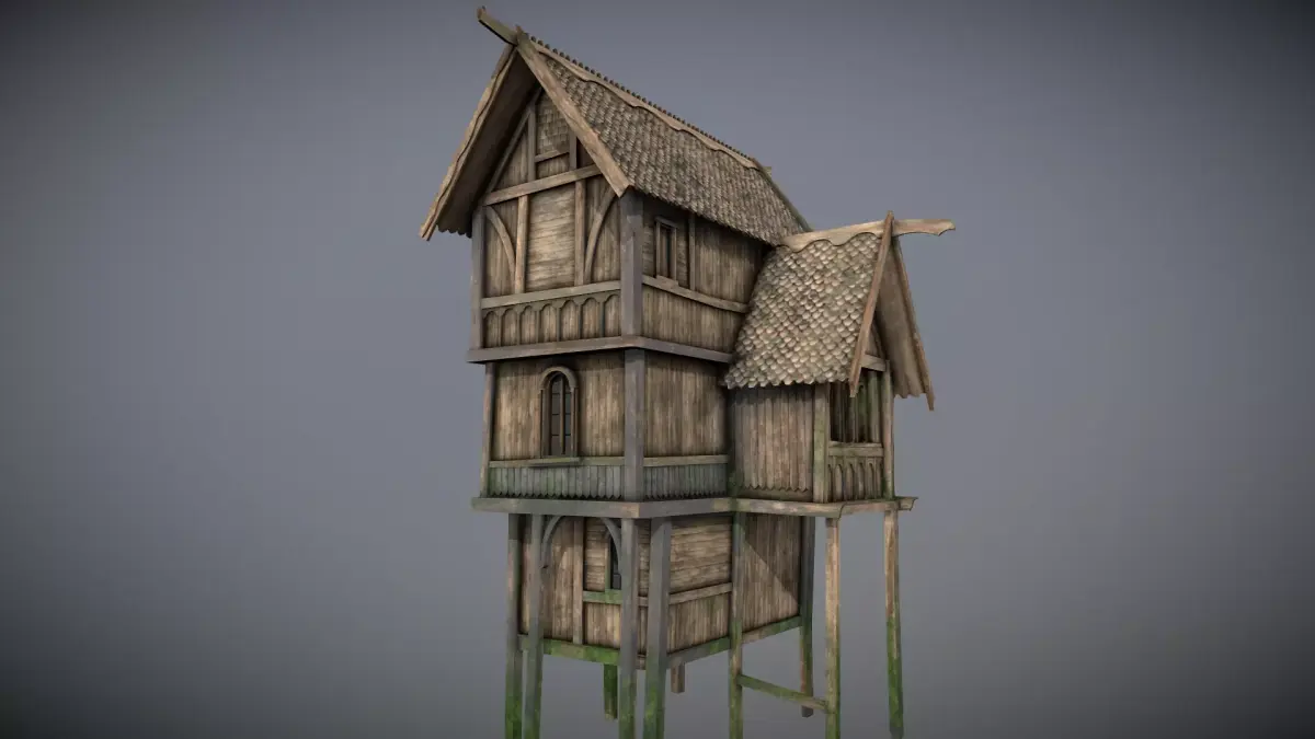 Medieval Lake Village - House 14 with interiors Low-poly 3D model