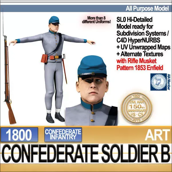 Civil War Confederate Soldier B Infantry 3D model