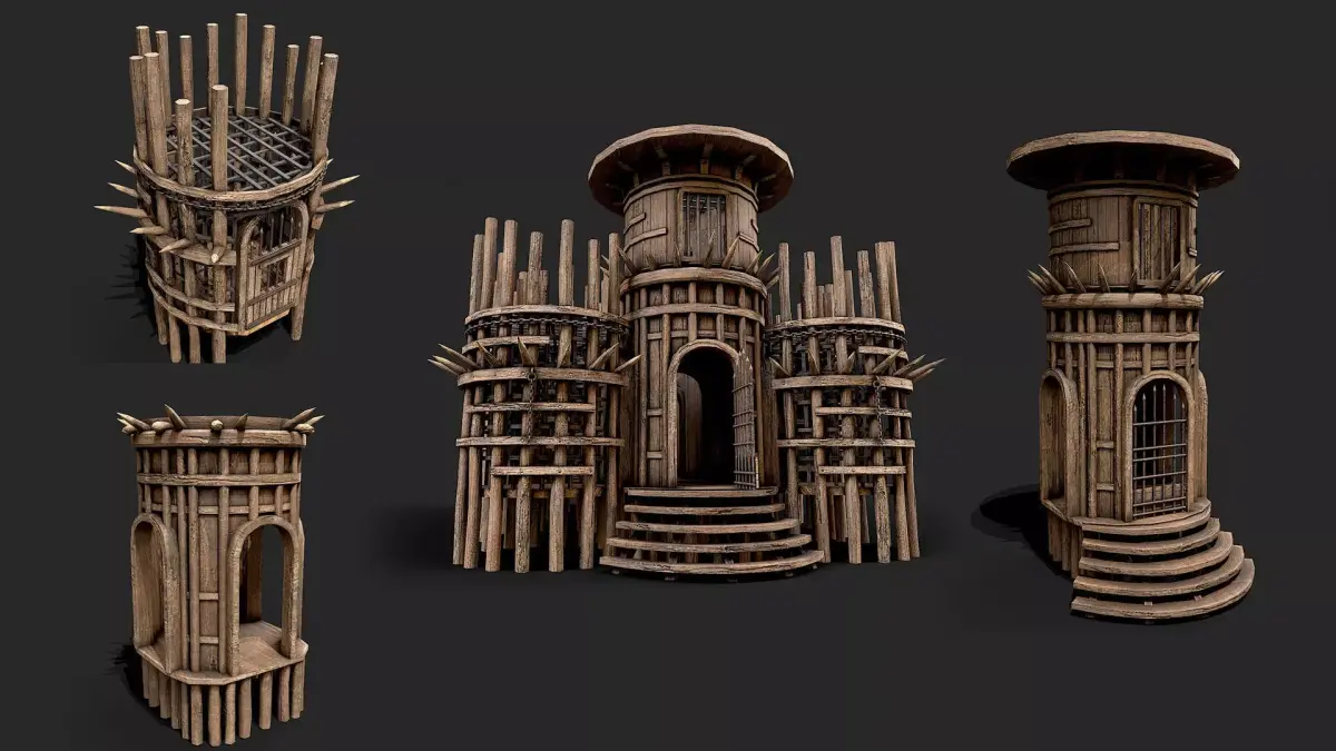 Medieval Modular Wooden Prison Cage  Low-poly 3D model