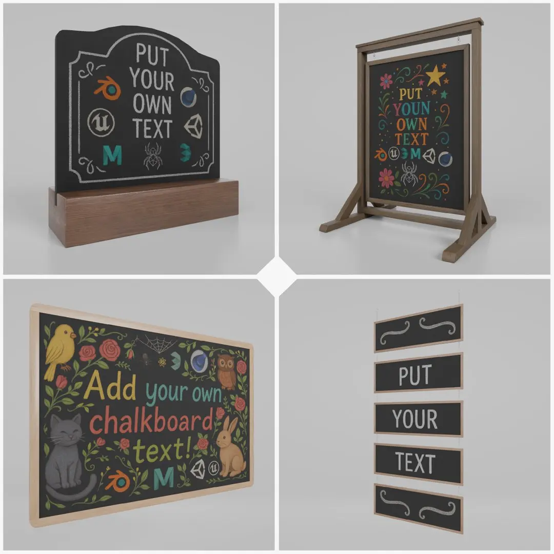 Rustic Charm Signage Bundle - Customizable Chalkboards 3D model