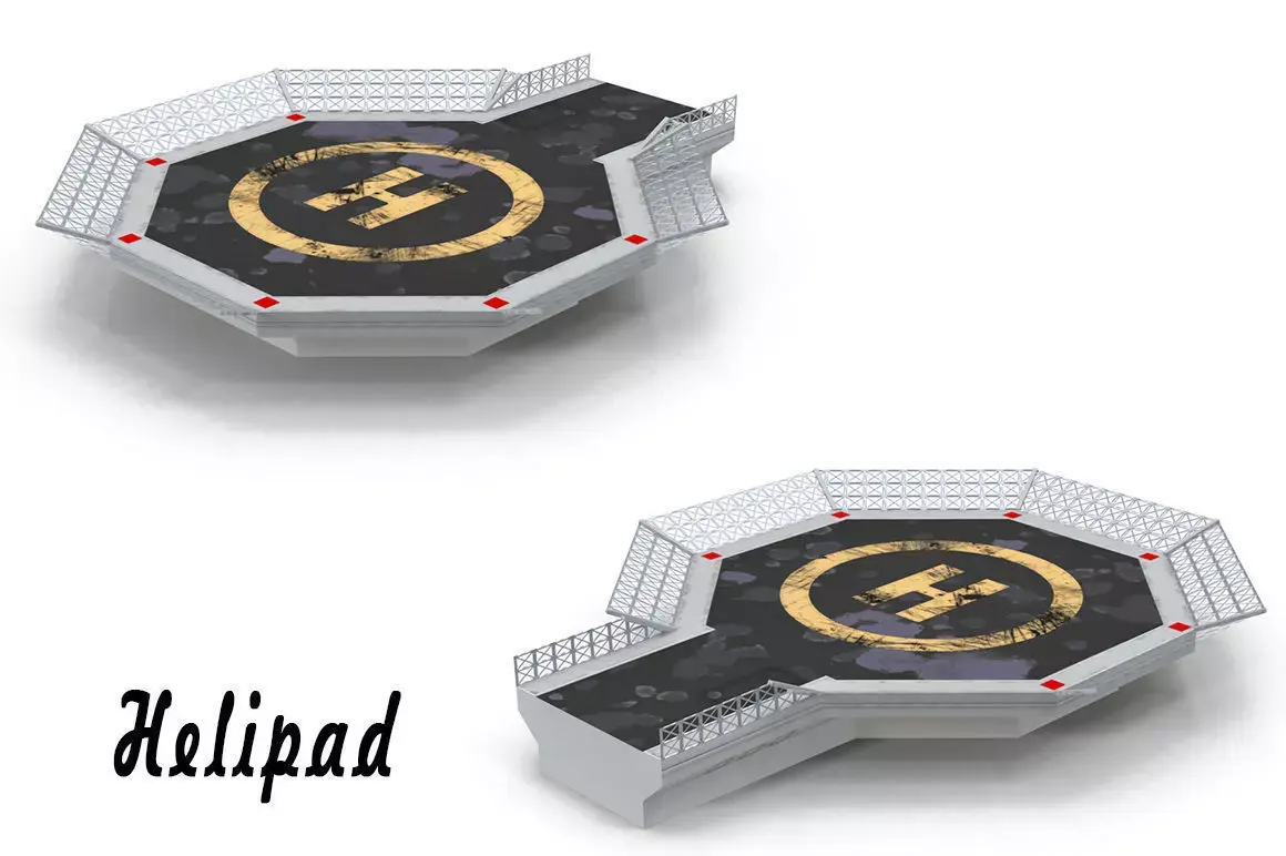 Helipad 3 octagon with gold logo Low-poly 3D model