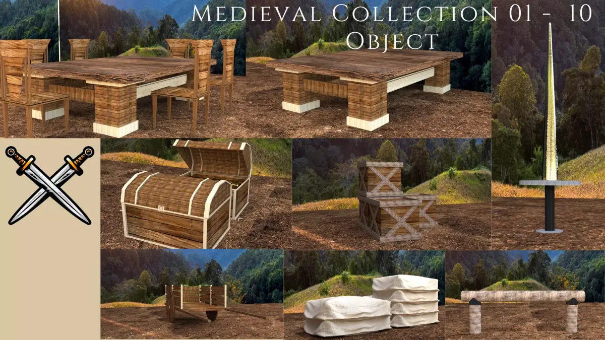  3D Medieval Collection 01- 10 Object model Low-poly 3D model