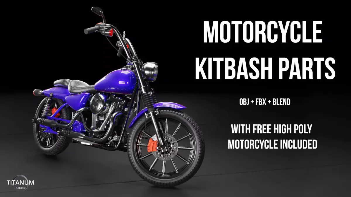 Hard surface Motorcycle KitBash parts 3D model