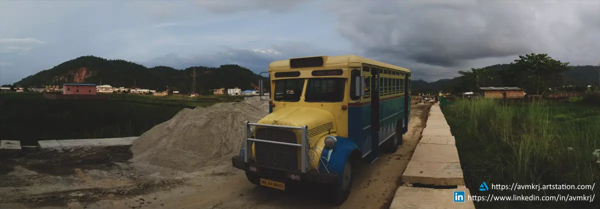 Indian Bus with interior - 1964 vintage model mid poly 3D model