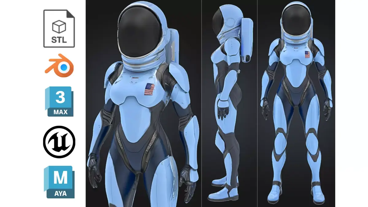 Futuristic Female Astronaut Low-poly 3D model