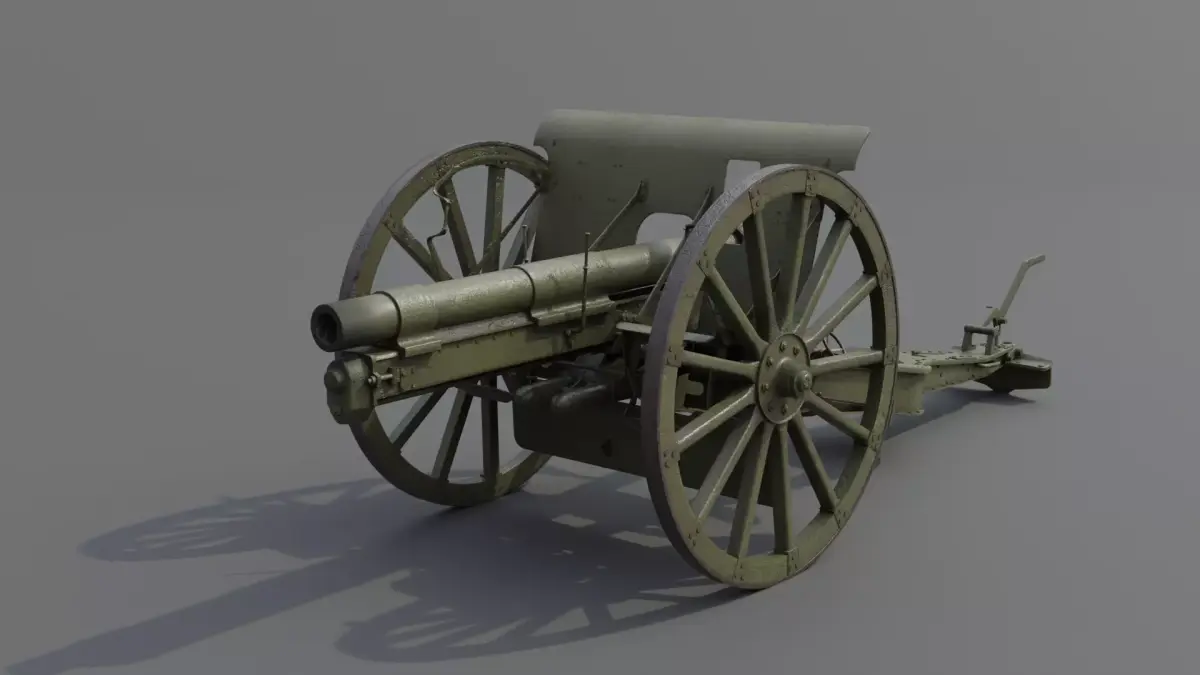 Type 38 Kai 75 mm field gun Low-poly 3D model