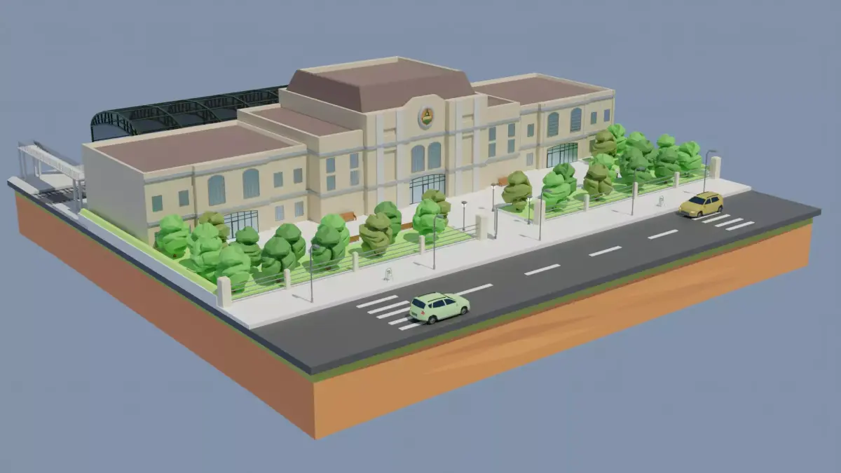 Low poly Railway Train Station Low-poly 3D model