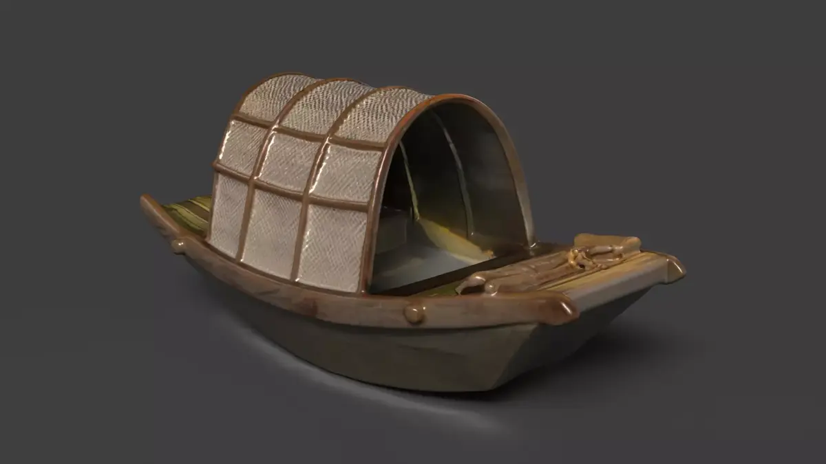 Chinese wooden boat  figure  Low-poly 3D model