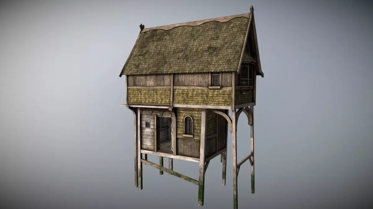 Medieval Lake Village - House 1 with interiors Low-poly 3D model