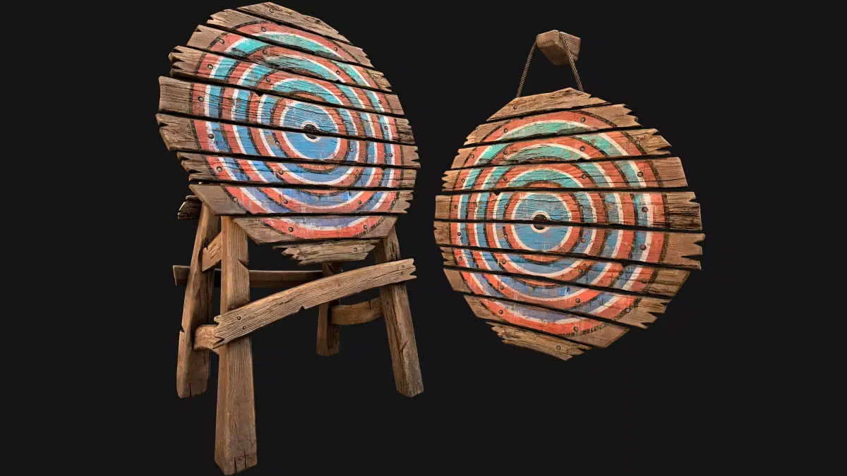 Medieval Wooden Target Weapon Armory Furniture  Low-poly 3D model