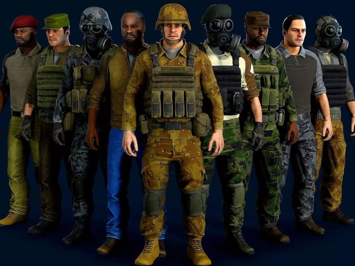Modular military character Low-poly 3D model