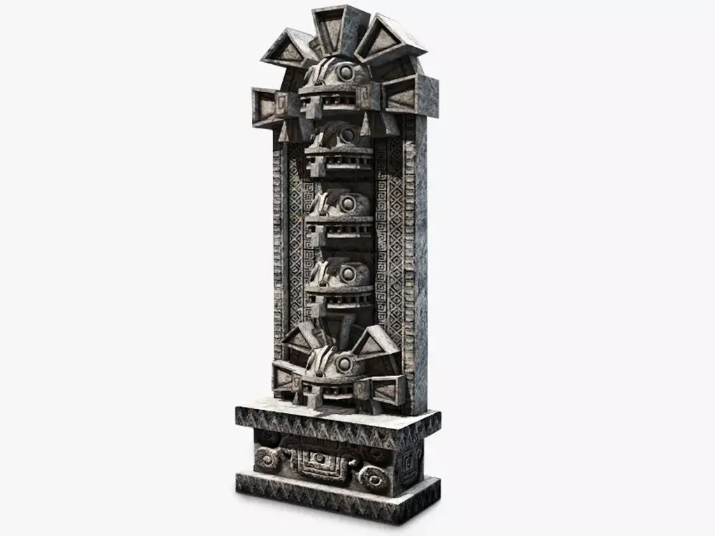 Aztec stone artefact wall  Low-poly 3D model
