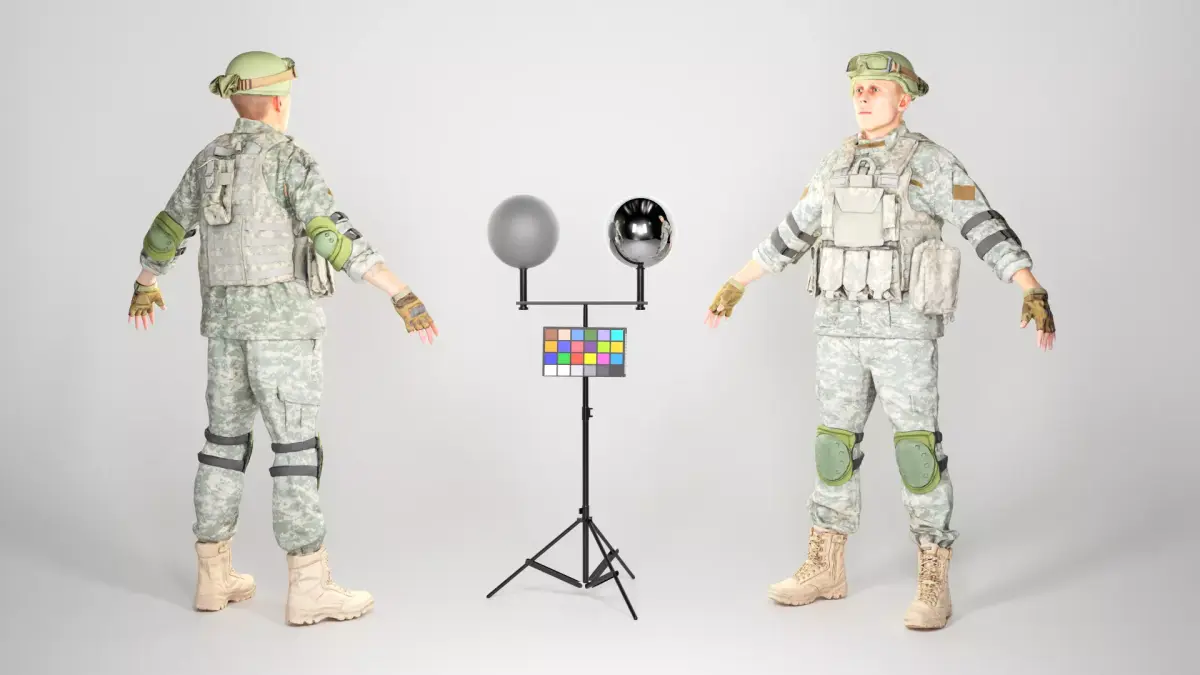 Fully equipped American soldier in ACU uniform with props 20   Low-poly 3D model