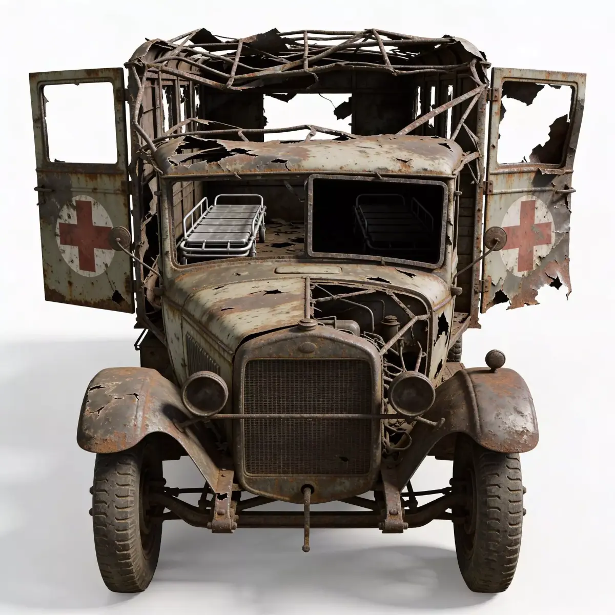 WWI Frontline Ambulance Wreckage model Low-poly 3D model