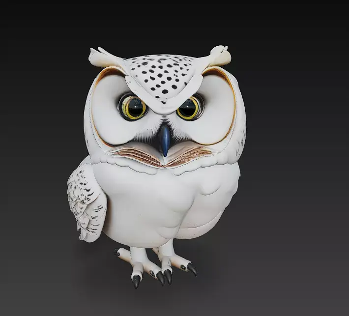 Owl White Realistic 3D Model - Low Poly Realistic Low-poly 3D model