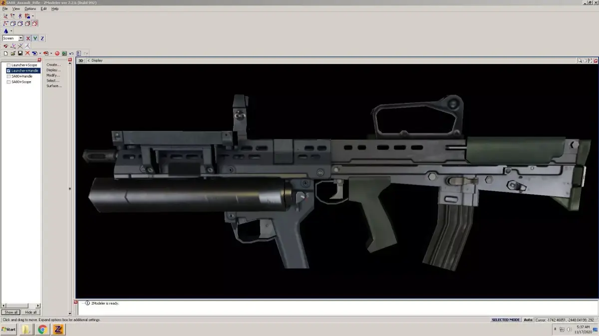 SA80-Launcher-CarryHandle gun on computer screen Low-poly 3D model