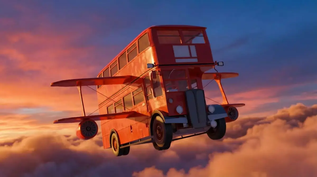 Futuristic Flying Double Decker Bus 3D model