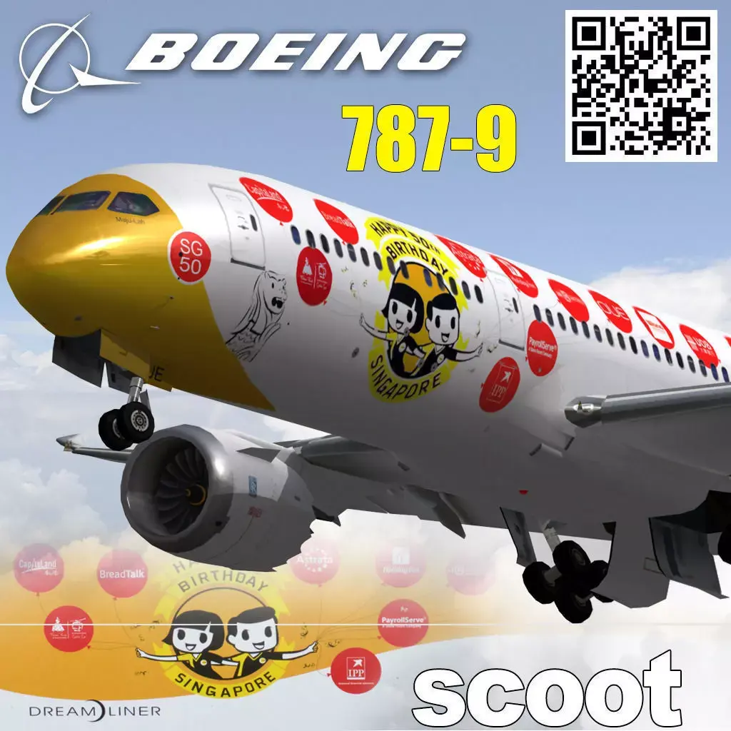 Boeing 787-9 FlyScoot Maju-Lah 9VOJE Low-poly 3D model