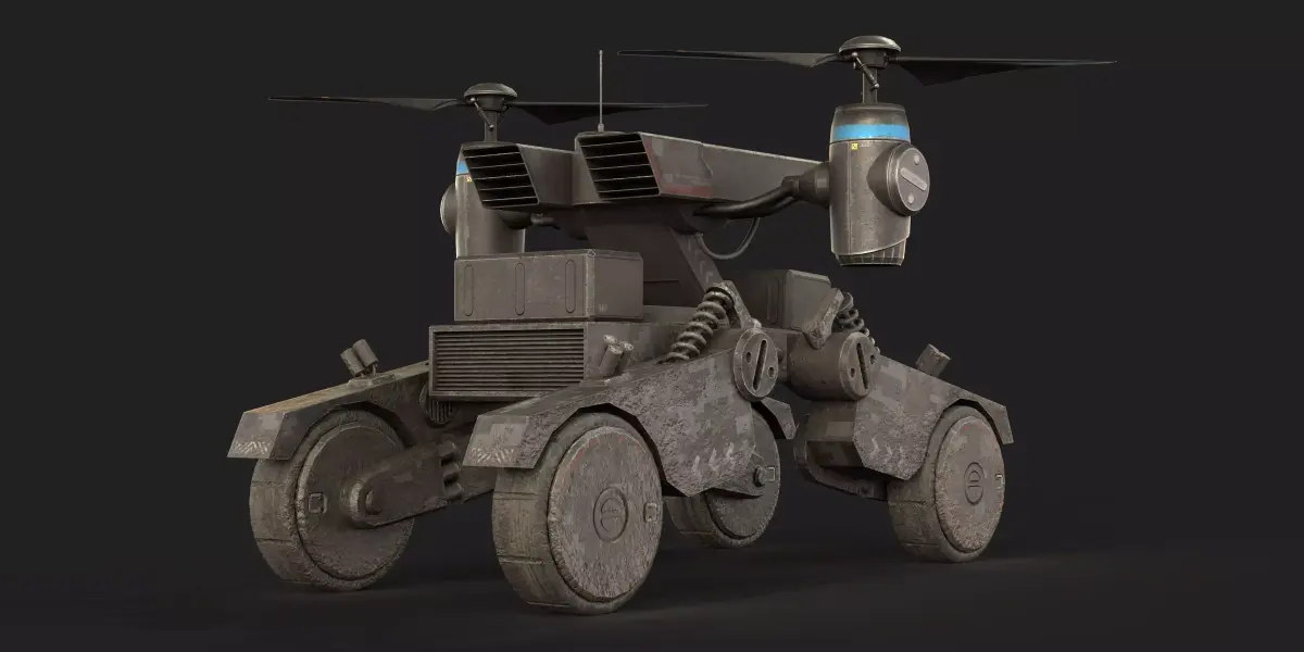 Tactical Wheeled UAV with Dual Propeller Lift System Low-poly 3D model