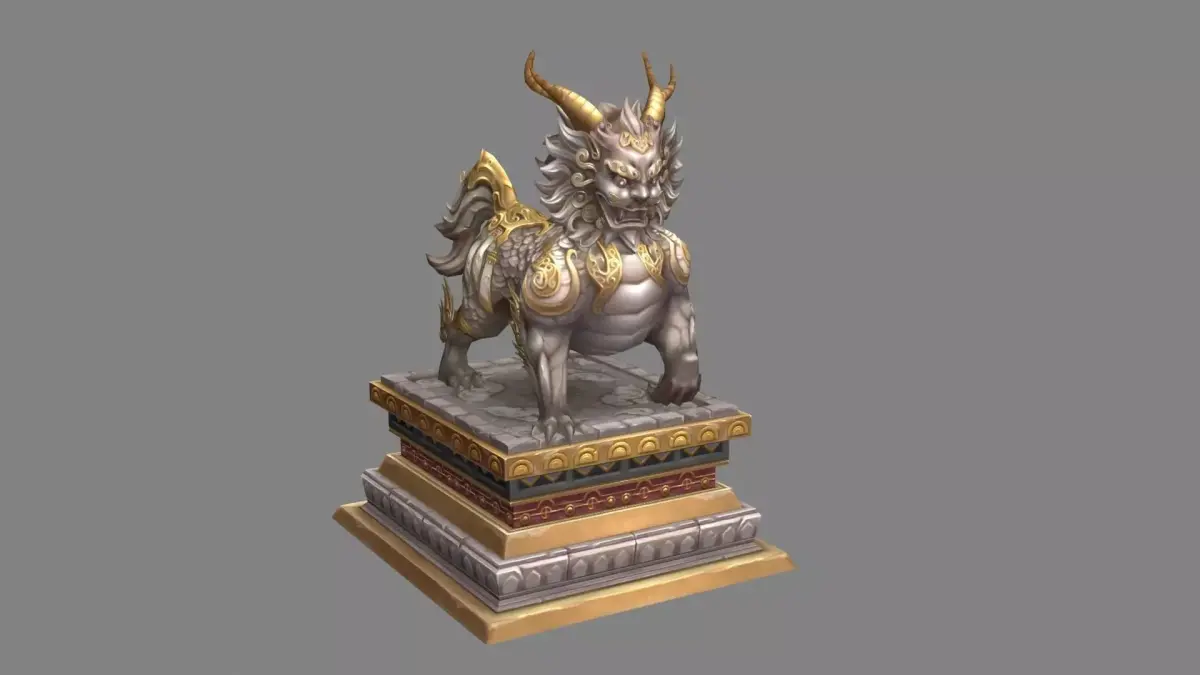 Stone lion - kylin Sculpture - chinese unicorn statue Low-poly 3D model