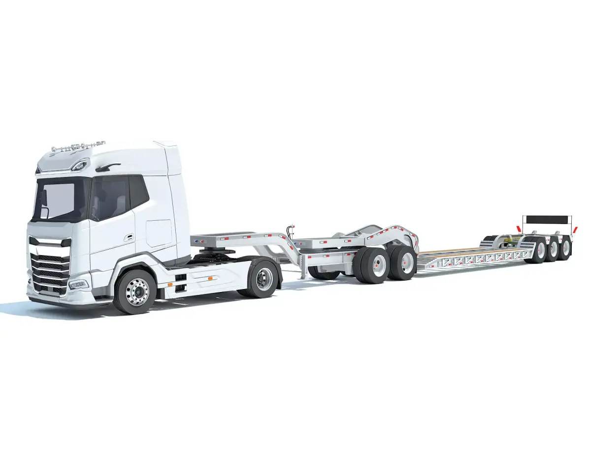 Semi Truck with Lowboy Trailer 3D model shop