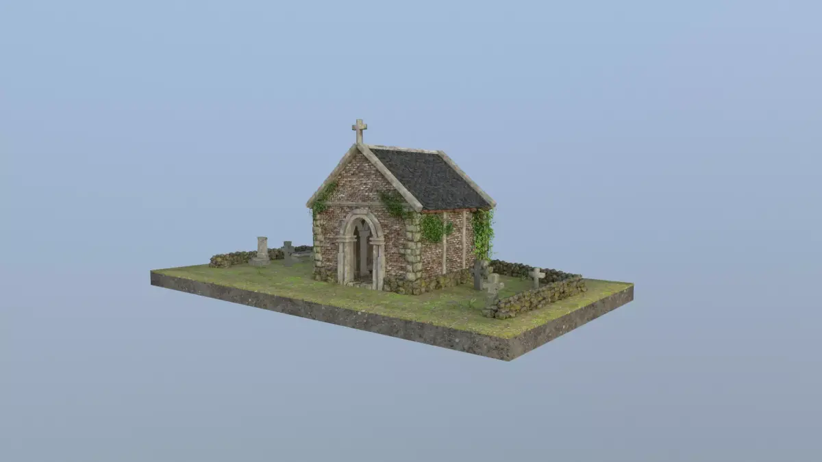 Small Memorial Chapel with cemetary Low-poly 3D model