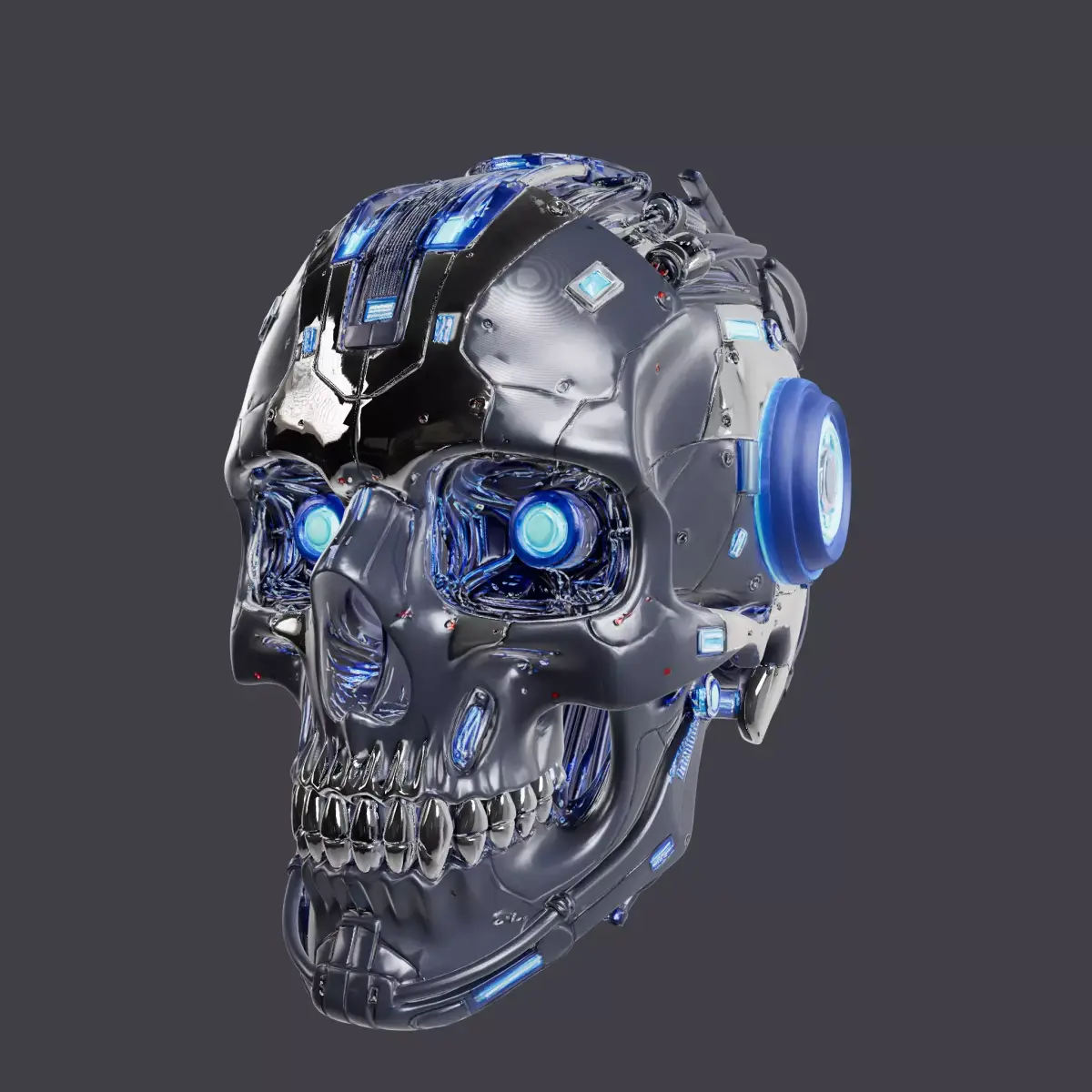 Futuristic Cyborg Skull Head R2 Low-poly 3D model