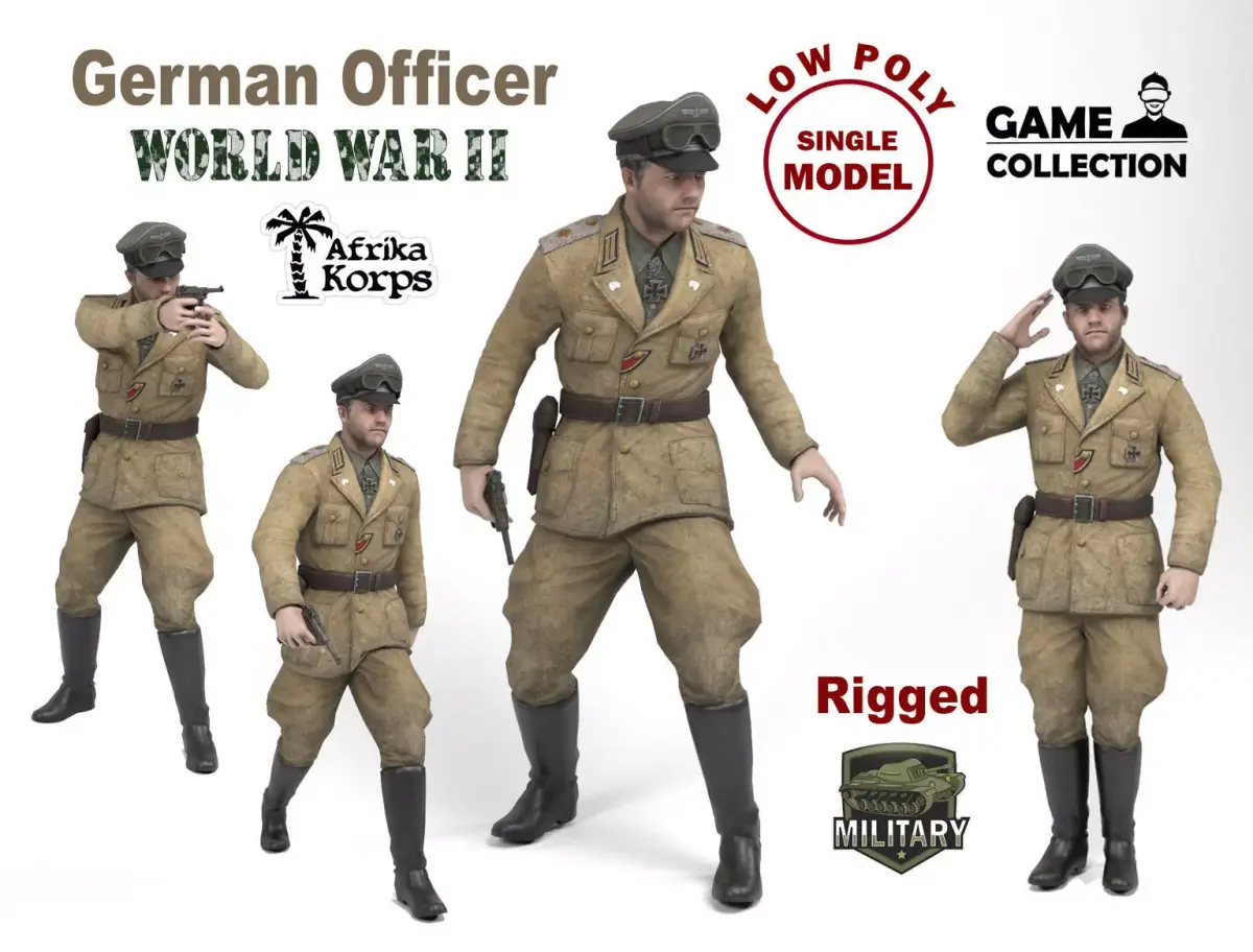 German Officer 3 - Afrika Korps Low-poly 3D model