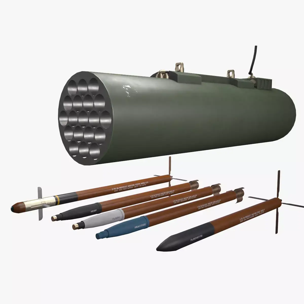 Rocket Launcher FZ225 With Missiles Low-poly 3D model