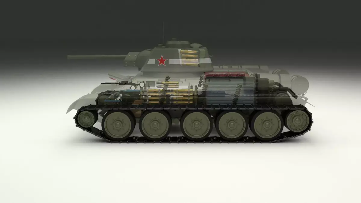 T-34 76 Interior Engine Bay Full Camo 3D model