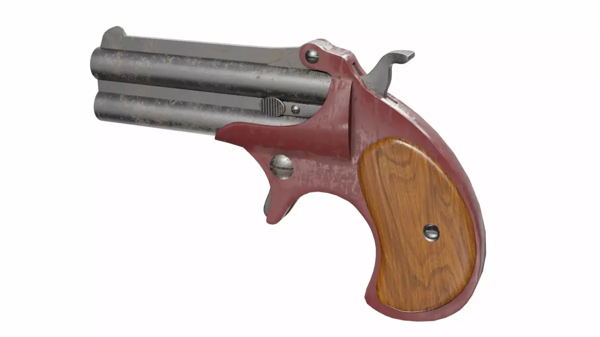 Derringer revolver with wooden handle 3D model