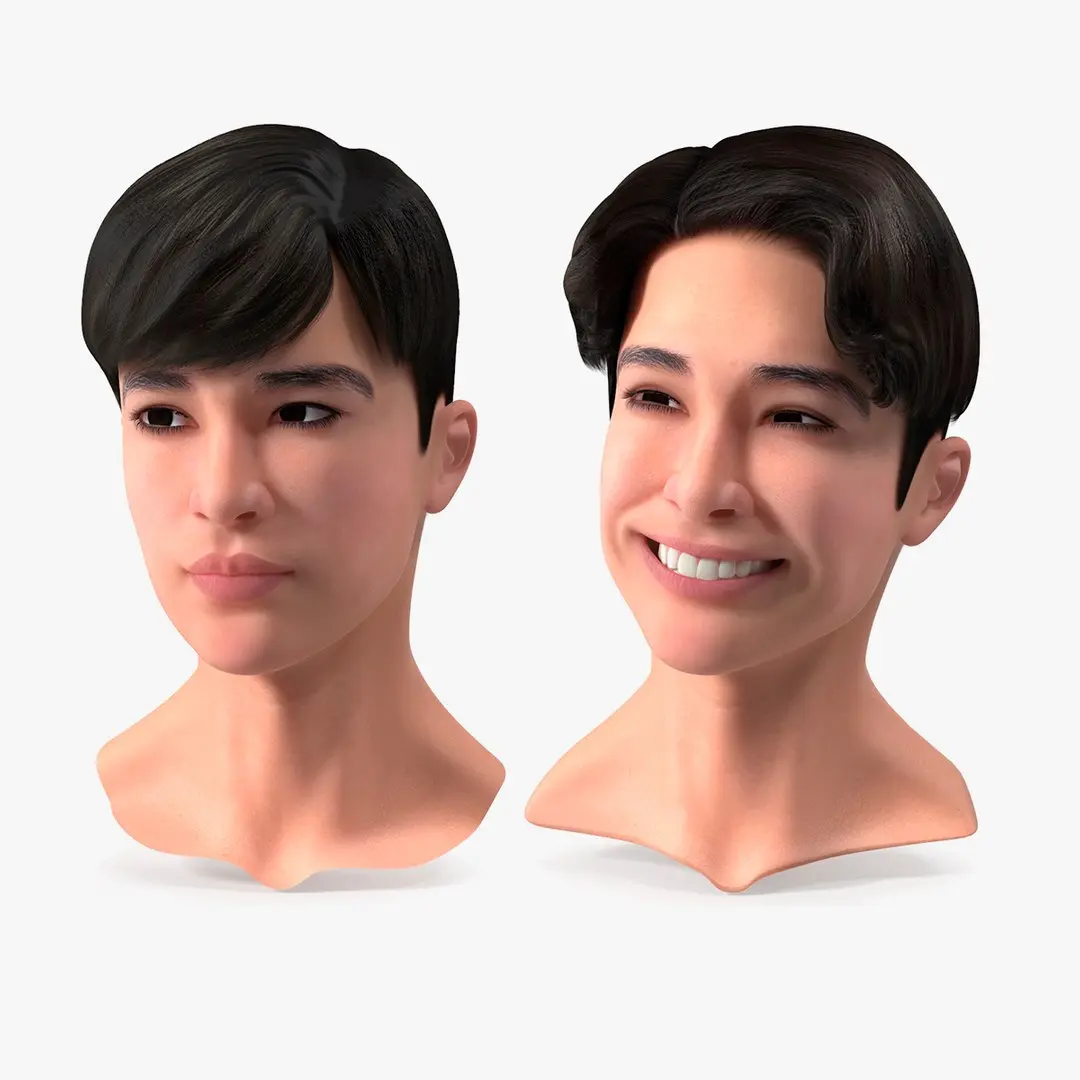 Asian Man Heads Collection 3D model