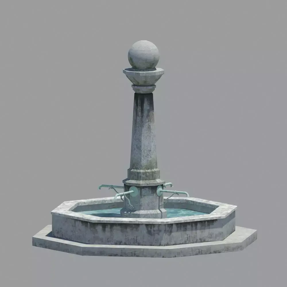 Plain and simple stone city fountain Low-poly 3D model