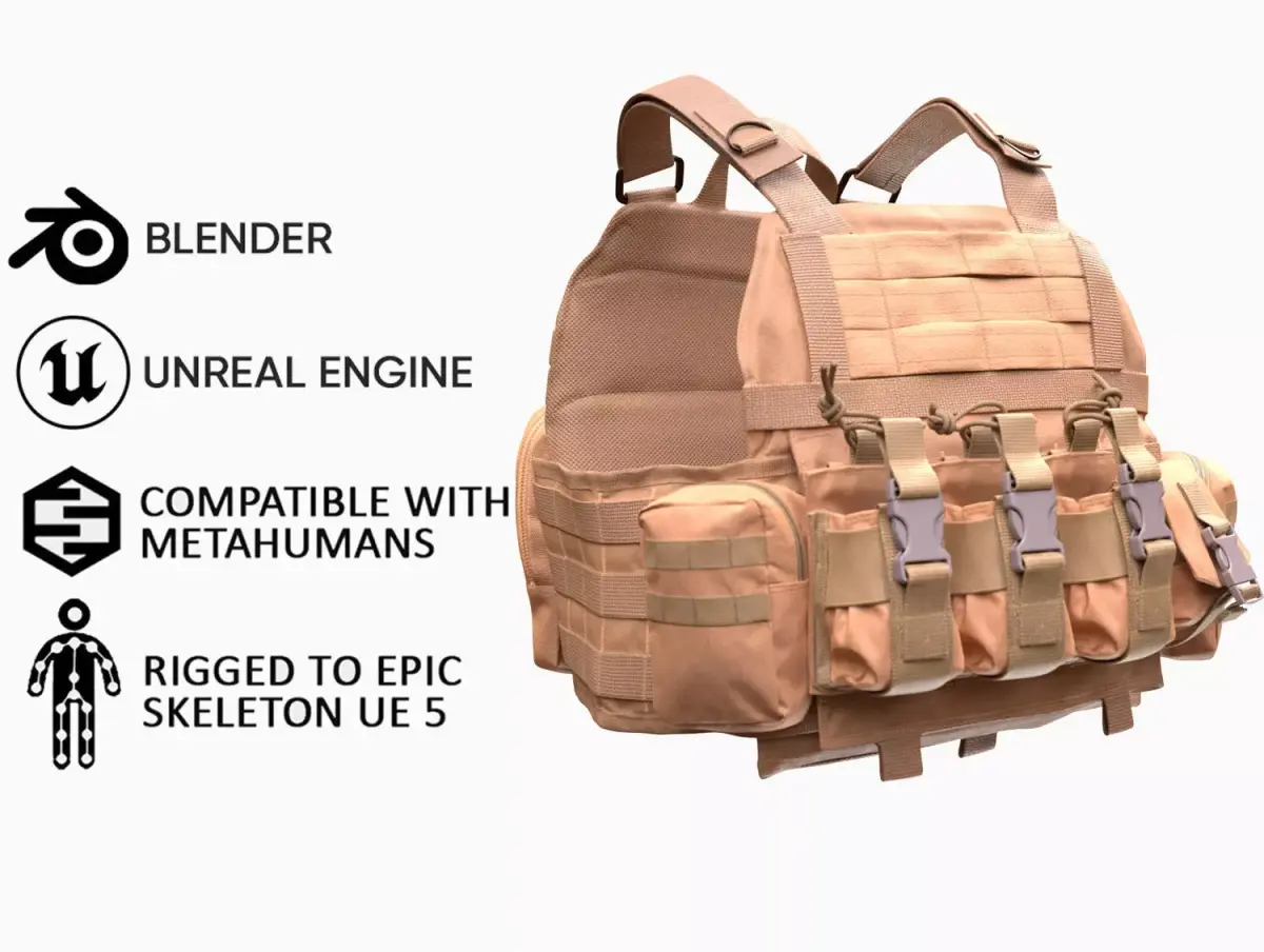 Plate Carrier 18 - All MH Bodies and UE5 Skeletons - Rigged Low-poly 3D model