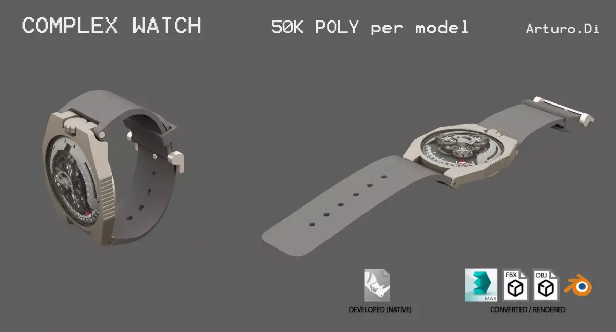 Complex wrist watch 3D model