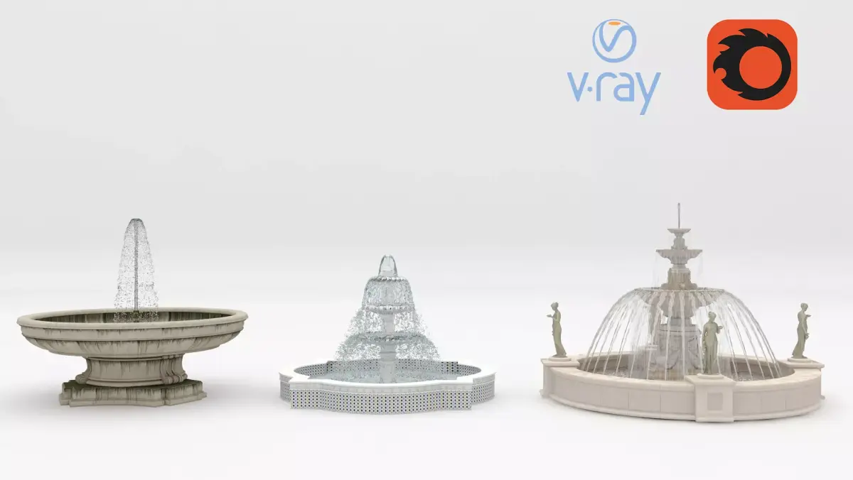 3 Fountains three different 3D model