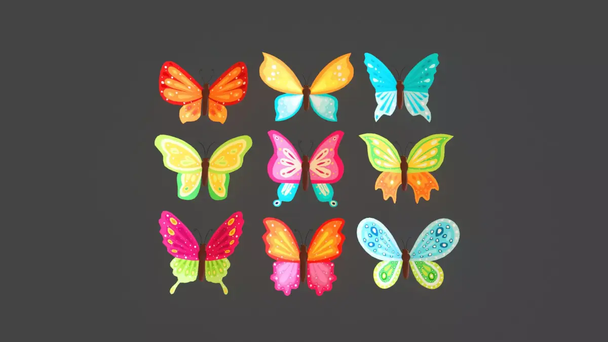 Low Poly - Butterfly Wing Flapping Animated Pack 01 Low-poly 3D model