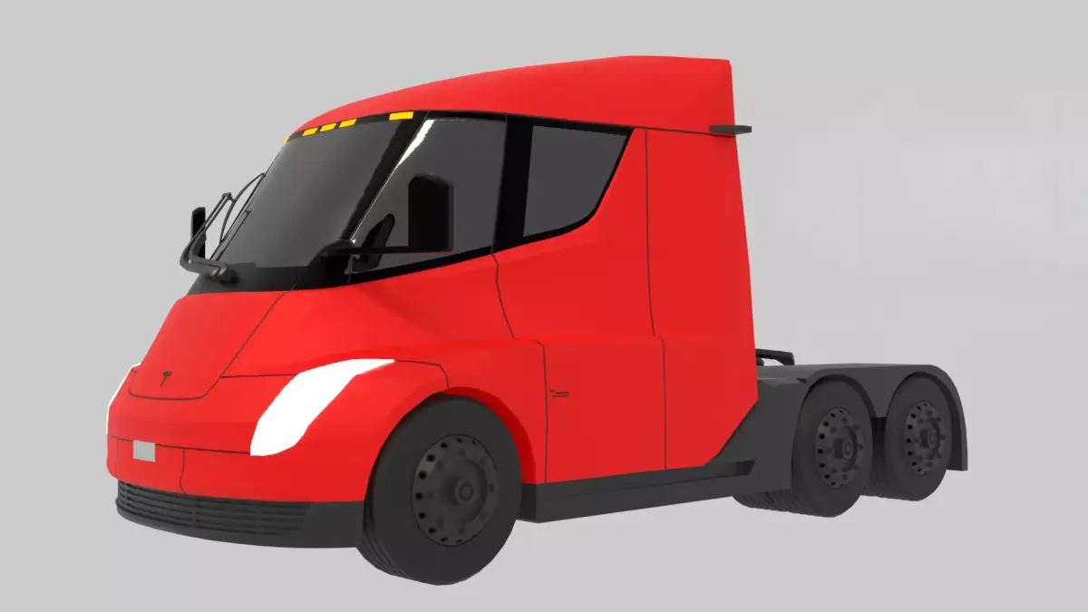 Low-Poly Electric Semi Truck - Tesla Daycab Tractor Truck 2018 Low-poly 3D model