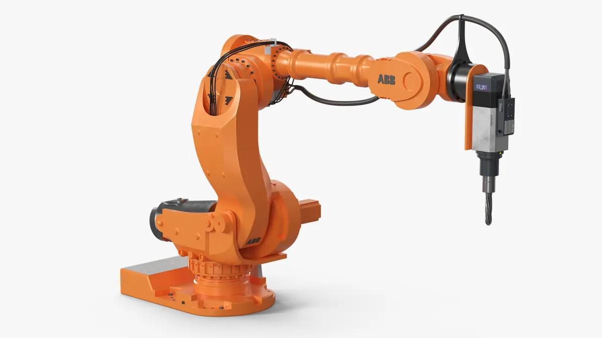 ABB 7600 Industrial Robot with Drilling Tool Orange Rigged for Maya 3D model