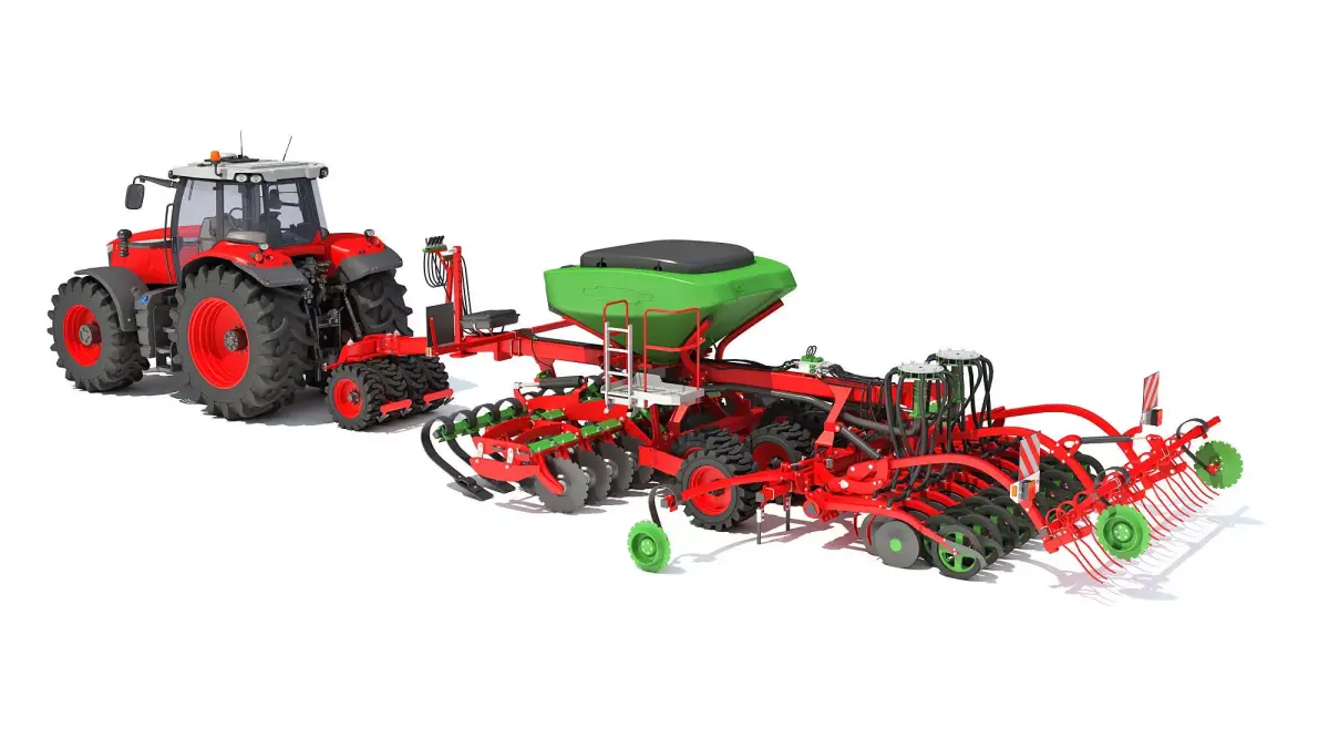 Tractor with Seed Drill 3D model 4