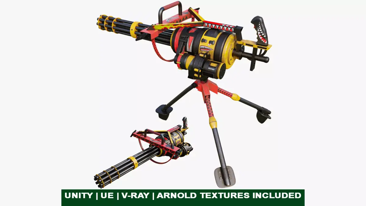  M134 Minigun Red Shark Skin All PBR Textures Included Low-poly 3D model