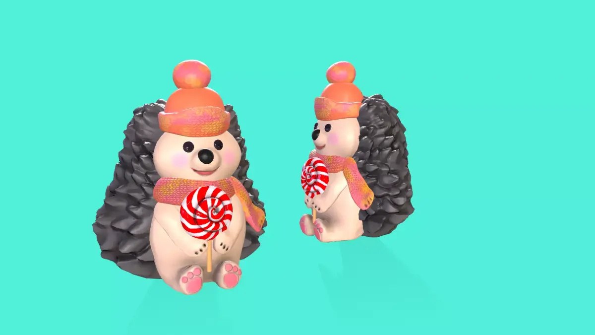 3D model hedgehog holding candy cane Low-poly 3D model