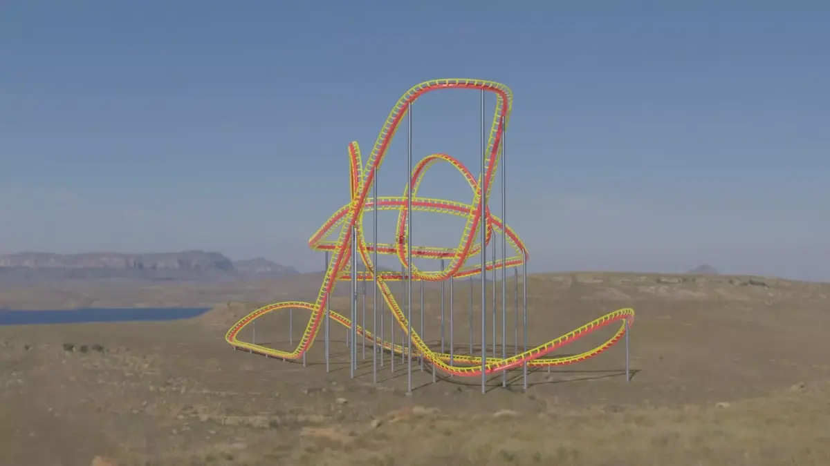 Rollercoaster train track in shape of cowboy hat Low-poly 3D model
